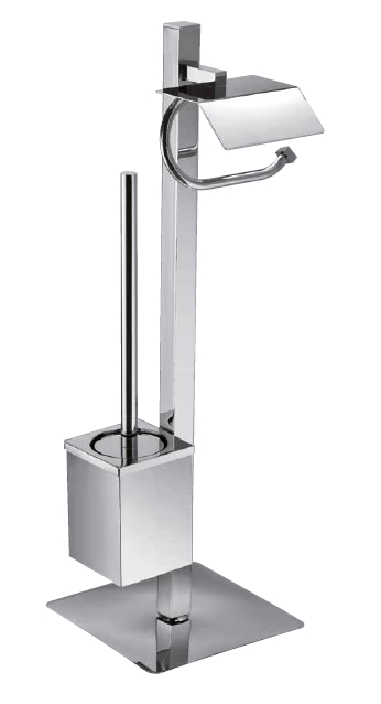 Sanibano, stand with flat base h63 cm: square metal ruff + paper holder with lid, chrome color