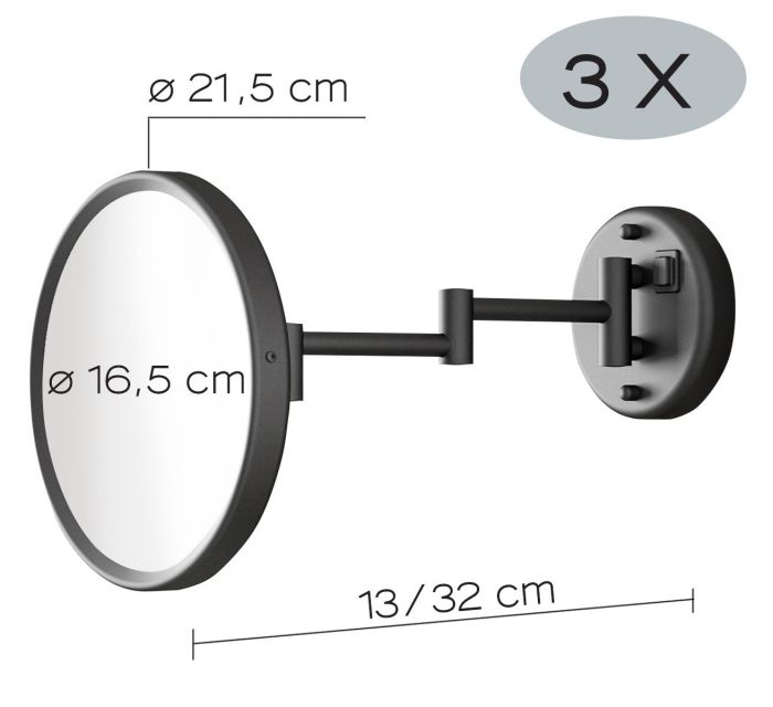 Gedy Sarah, wall-mounted round cosmetic mirror (3x) with LED backlight (direct connection), matte black