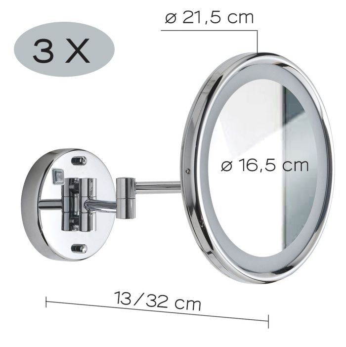 Gedy Sarah, wall-mounted round cosmetic mirror (3x) with LED backlight (direct connection), chrome color