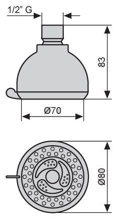 Emmevi, round head for overhead shower C00653 diameter 80 mm. ABS. 3 modes, color chrome