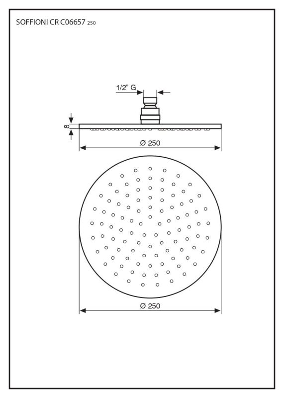 Emmevi, round shower head in brass 250 mm, 1/2У connection, chrome color