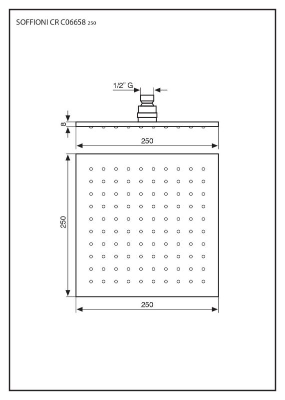 Emmevi, square shower head in brass 250x250 mm, 1/2У connection, chrome color