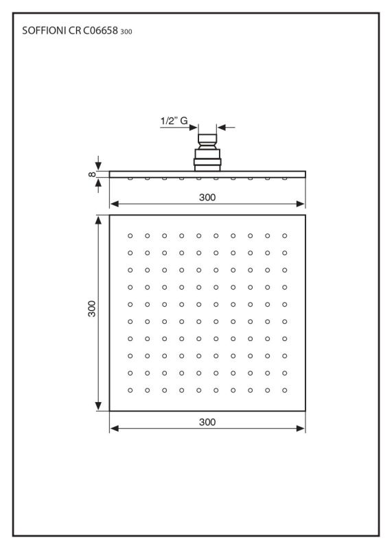 Emmevi, square shower head in brass 300x300 mm, 1/2У connection, color chrome