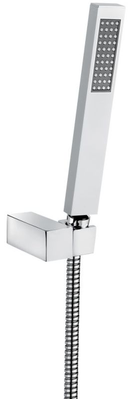 Emmevi, hand shower set 111: rectangular shower head, 150 cm hose and shower head holder (all brass parts), chrome finish