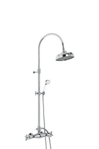 Emmevi, shower column with cross handles, height adjustable 93.6-126 cm: with thermostatic mixer tap and round anti-calc top shower head