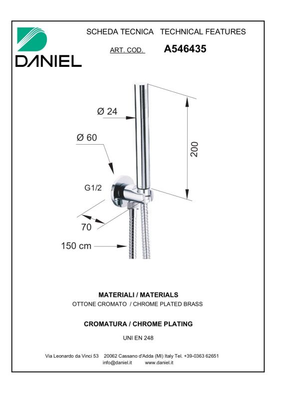 Daniel, round shower set: shower head, hose, holder with water outlet, color gold