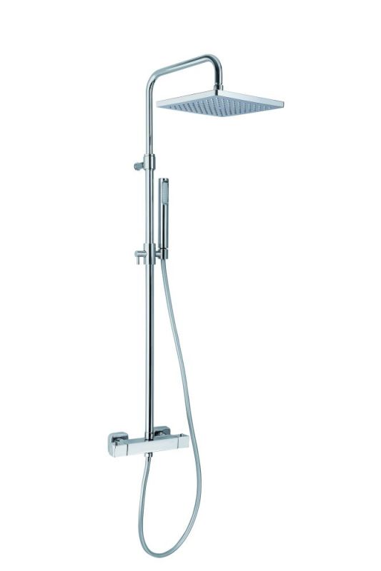 Fiore Kube, height-adjustable shower column with 20 cm overhead shower and thermostatic mixer tap, chrome color