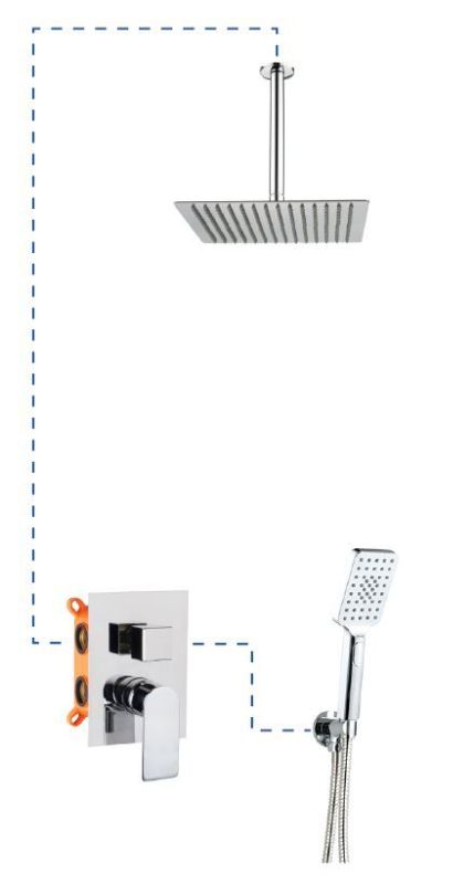 AQG Alpha, shower set EC218 for 2 users: with square overhead shower 25x25 cm and ceiling bracket 20 cm, color chrome