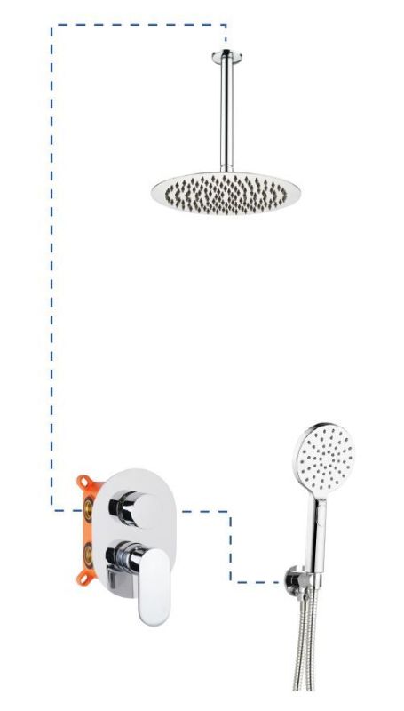 AQG Beta, shower set ER217 for 2 users: with circular overhead shower 25 cm and ceiling bracket 20 cm, color chrome