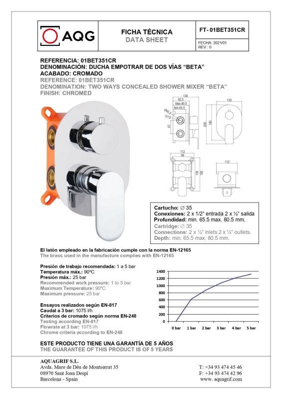 AQG Beta, shower set ER217 for 2 users: with circular overhead shower 25 cm and ceiling bracket 20 cm, color chrome