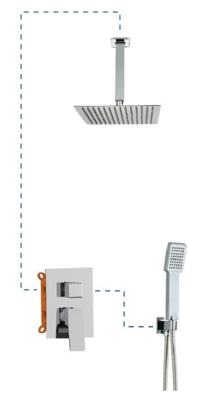 AQG Bold, shower set EC217 for 2 users: with square overhead shower 25x25 cm and ceiling bracket 35 cm, color chrome