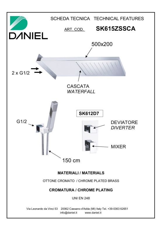 Daniel Skyline, shower set for 3 users, with cantilever shower head 50x20 cm, 2 modes: rain and cascade, matt black color