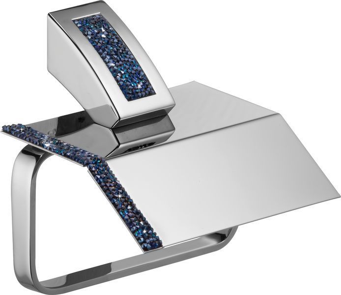 Sanibano Estrella, paper holder. with lid, color chrome-Swarovski bermuda blue crystals