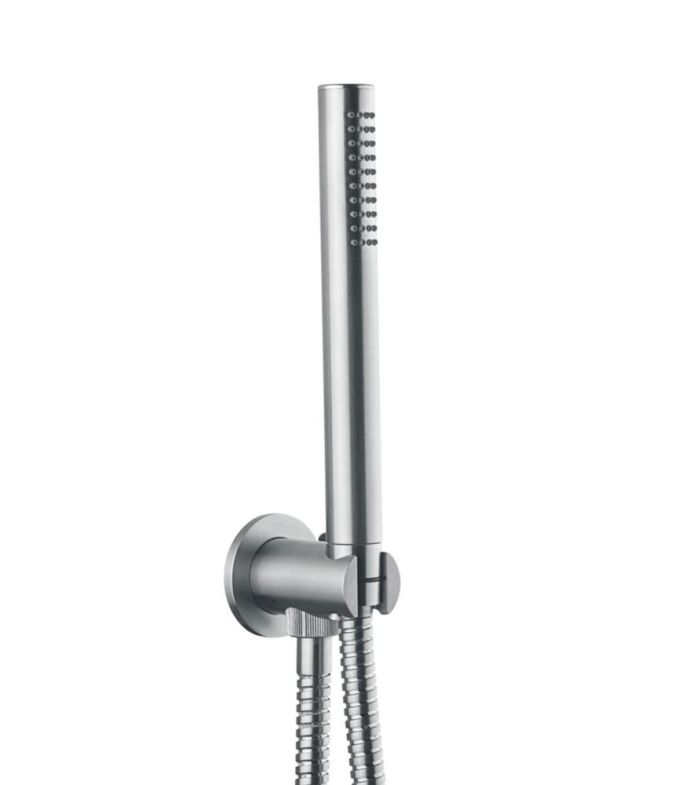 Emmevi Filoinox, hand shower set 154: round shower head, 150 cm hose and shower head holder with drain, all parts in stainless steel