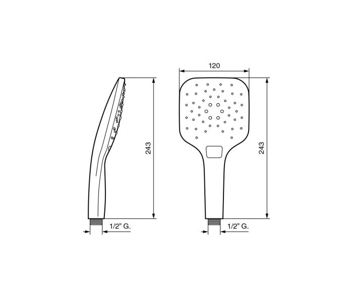 Emmevi, flat rectangular two-mode hand shower head made of ABS plastic, color chrome