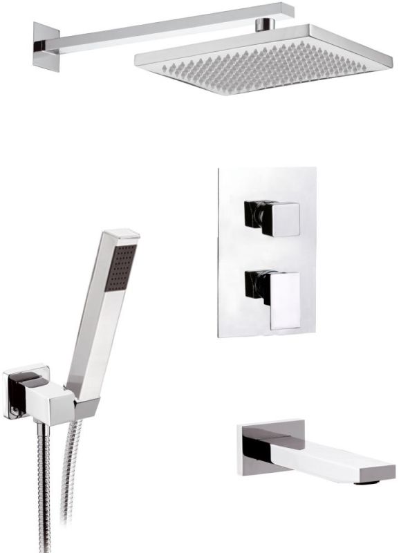 Daniel Skyline, shower set for 3 users: with square spout, with 24x14 cm rectangular overhead shower and 30 cm bracket, chrome color