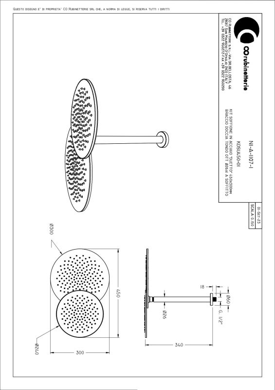 Graffio Duetto, ceiling bracket, twin round shower head 30x45 cm, 1 mode: rain, color chrome