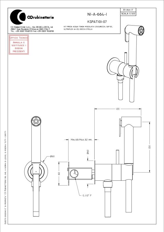 Graffio, circular hygienic shower set with progressive cartridge and stopper, matt black color