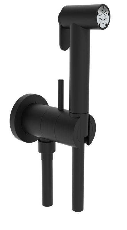 Graffio, circular hygienic shower set with progressive cartridge and stopper, matt black color