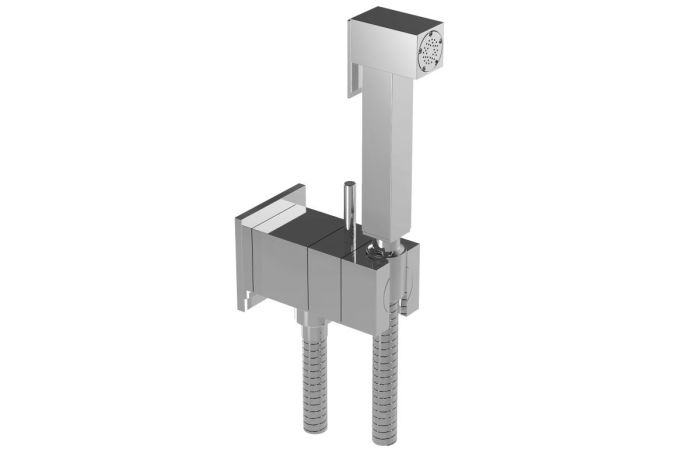 Graffio, square hygienic shower set with progressive cartridge and stopper, chrome color