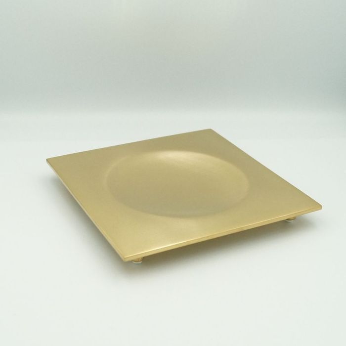 Surya Metall, square metal soap dish with legs 12x12 cm, gold satin color