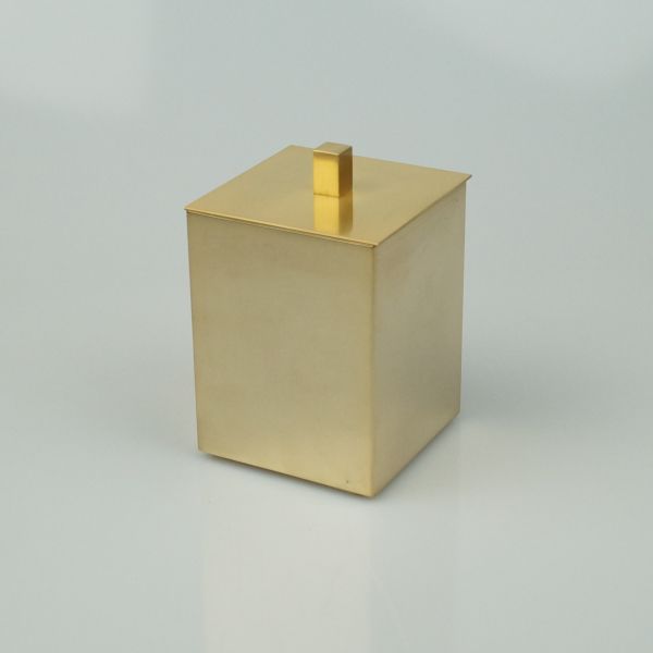 Surya Metall, square jar with lid 7x7xh9 cm, for hygiene supplies, color gold satin