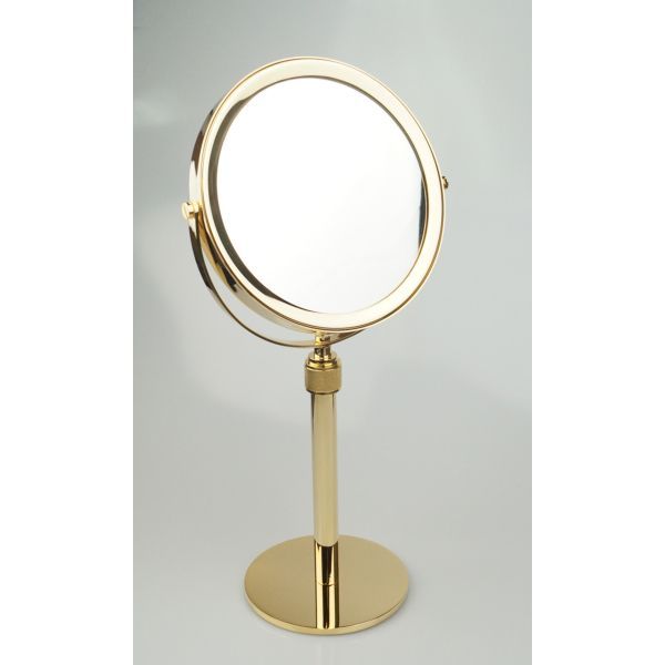 Surya Metall, desktop round magnifying rotary mirror with a round base 17.5 x 17.5 x39-50 cm, color gold