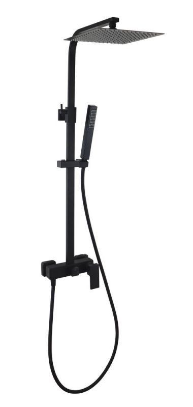 AQG Bold, height-adjustable shower column 78,5-143 cm, with mixer tap and square overhead shower 25x25 cm, matt black color