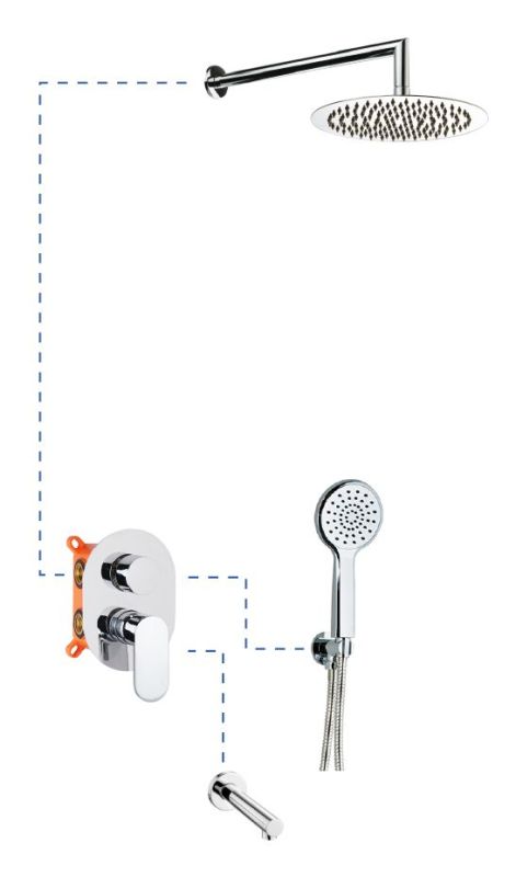 AQG Beta, shower set ER316 for 3 users: with round spout, 25 cm round overhead shower and 35 cm bracket, color chrome