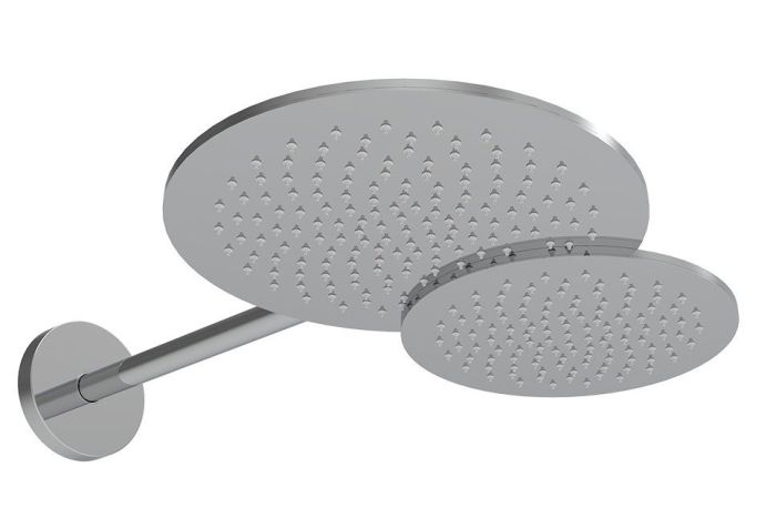 Graffio Duetto, two combined 60/40 cm round overhead shower heads with 50 cm wall bracket, chrome color