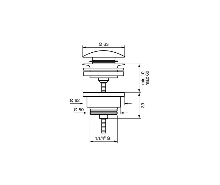 Emmevi, click-clack bottom valve for washbasins (10-60 mm thick) without overflow, for 1.1/4У opening, matt white color