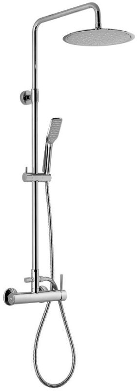 Emmevi Piper, shower column in brass, height-adjustable 80-123 cm: with mixer tap and 21 cm round anti-calc top shower, chrome color