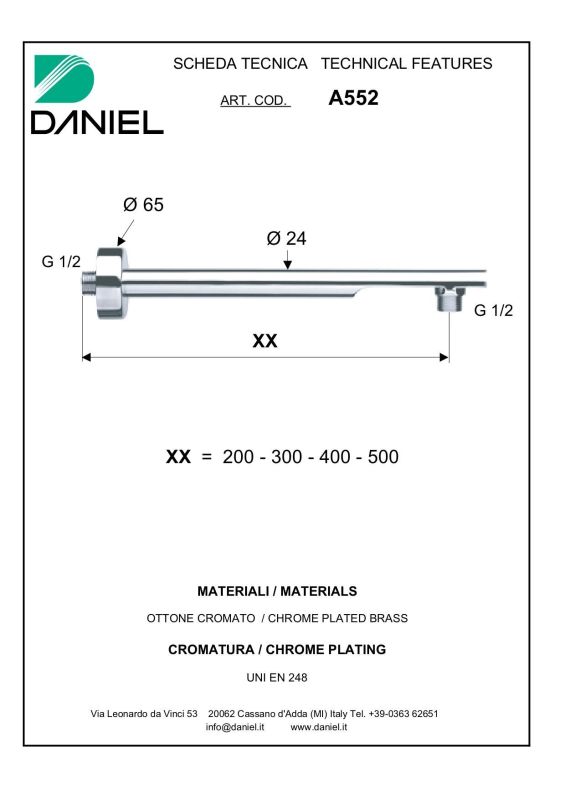 Daniel Suvi, shower set for 3 users, with round spout, round overhead shower 20 cm and bracket 30 cm, color chrome