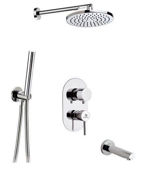 Daniel Suvi, shower set for 3 users, with round spout, round overhead shower 20 cm and bracket 30 cm, color chrome