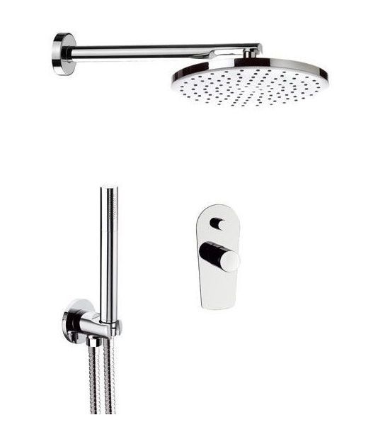 Daniel Fusion, shower set for 2 users, with 30 cm bracket and 20 cm round overhead shower, color glossy black chrome