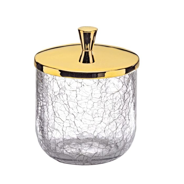 Surya Crystal, round cotton pad jar with lid 9x9x11 cm, broken glass effect, light bronze color