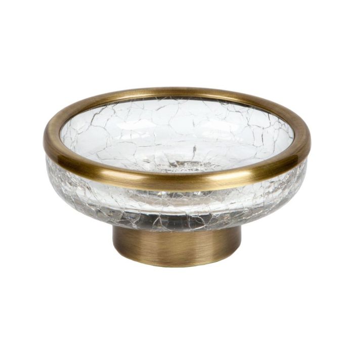 Surya Crystal, soap dish on a metal base 11.5x11.5 x 4.5 cm, broken glass effect, light bronze color