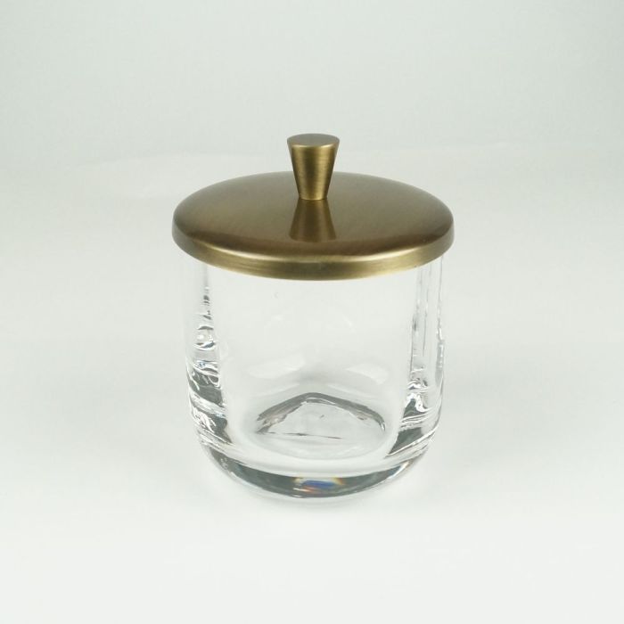 Surya Crystal, round cotton pad jar with lid 9x9x11 cm, glass with wave effect, light bronze color