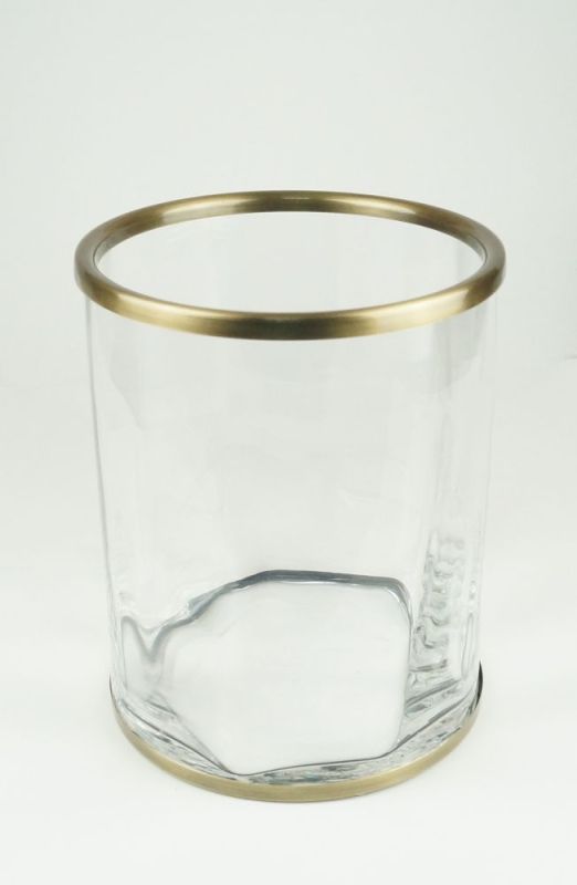 Surya Crystal, trash can without lid 19x19xh26 cm, glass with wave effect, light bronze color