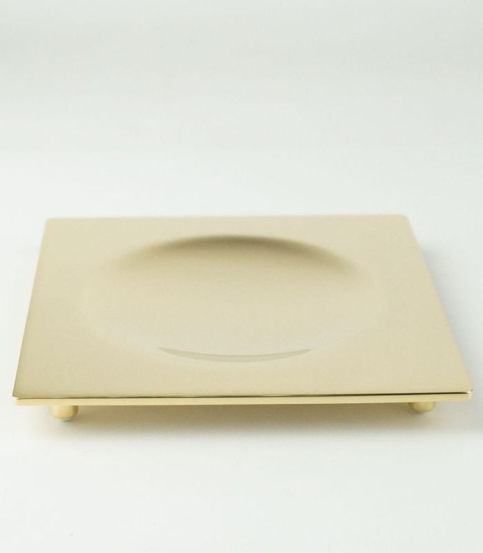 Surya Metall, square metal soap dish with legs 12x12 cm, color gold