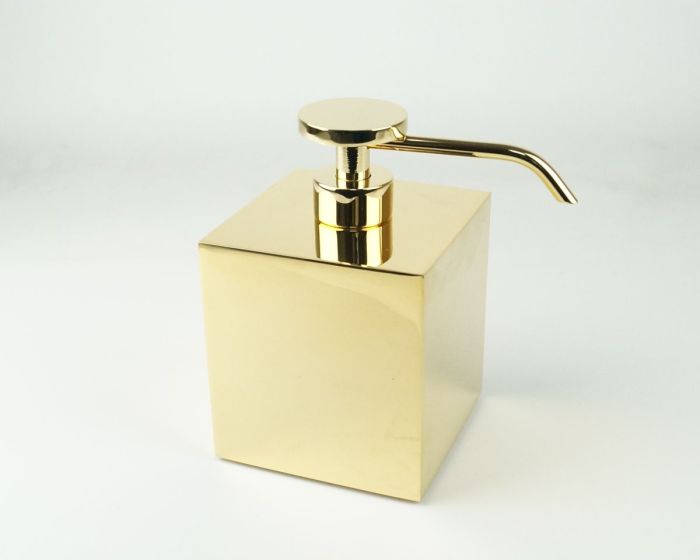 Surya Metall, square metal dispenser 8.5x8.5x14.5 cm with pump V6, color gold