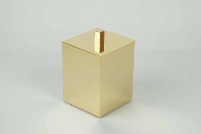 Surya Metall, square jar with lid 7x7xh9 cm, for hygiene supplies, color gold