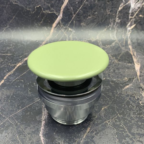 White Ceramic, bottom valve CLICK CLACK with ceramic cover, matt green color