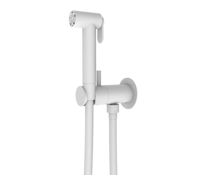 Graffio, circular hygienic shower set with progressive cartridge, matt white color