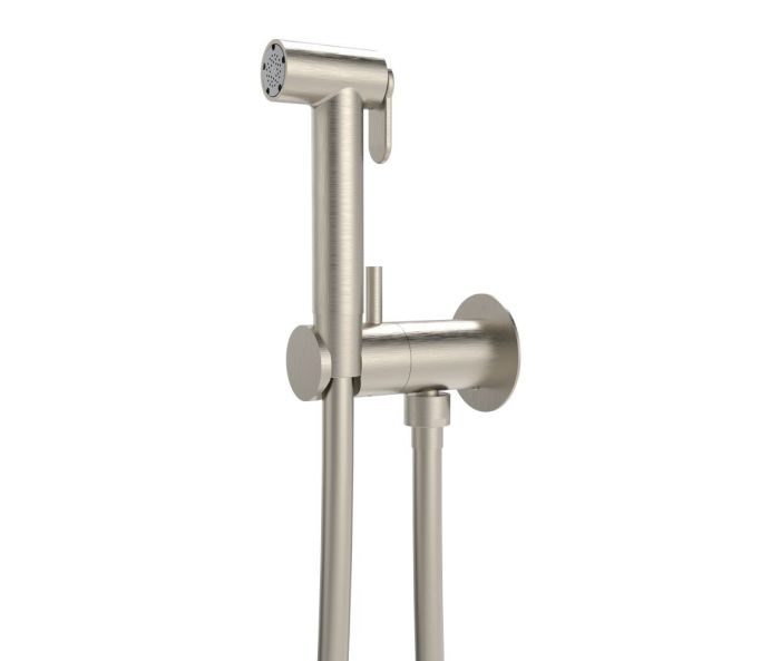 Graffio, circular hygienic shower set with progressive cartridge, brushed nickel color