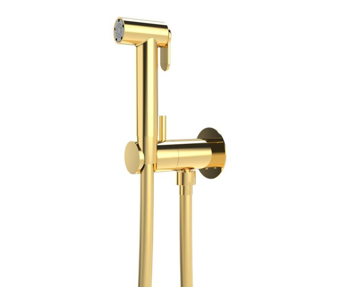 Graffio, circular hygienic shower set with progressive cartridge, gold color