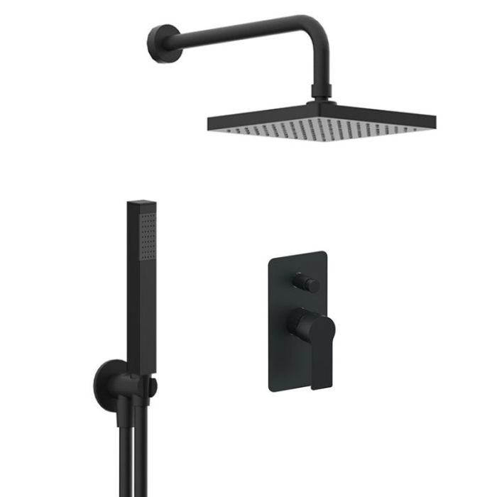 Daniel Reflex, shower set for 2 users, with 20x20 cm square overhead shower and 30 cm bracket, matt black color