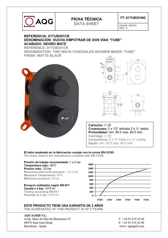 AQG Tube, shower set ER217 for 2 users: with round overhead shower 25 cm and ceiling bracket 20 cm, matt black color