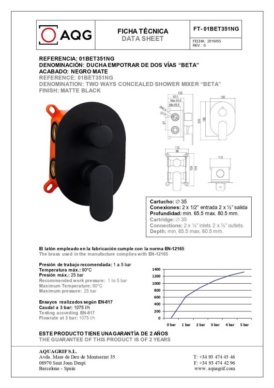 AQG Beta, shower set ER217 for 2 users: with 25 cm round overhead shower and 20 cm ceiling bracket, matt black color