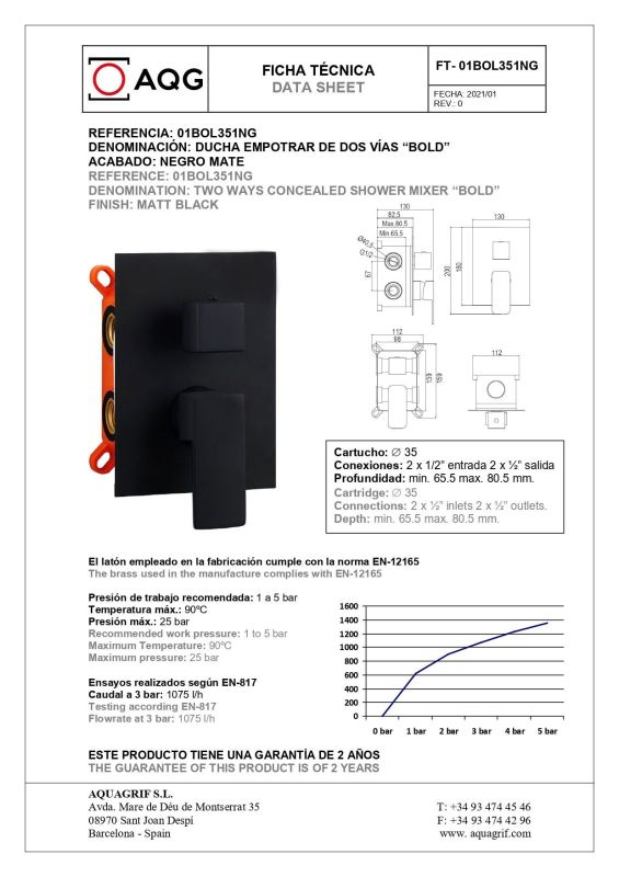 AQG Bold, shower set ES217 for 2 users: with square overhead shower 25x25 cm and ceiling bracket 35 cm, color black matt